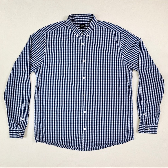 H&M | Men’s Blue Plaid Button-Down - Picture 2 of 4